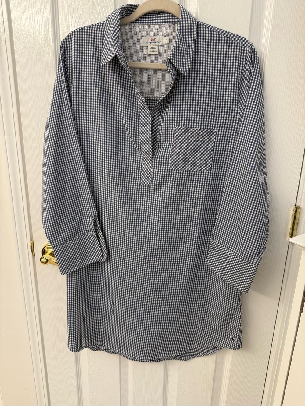 Vineyard Vines Navy and White Performance Cotton Gingham Dress